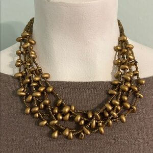 5/$25 goldtone beaded necklace seed beads and bean style beeds brushed gold